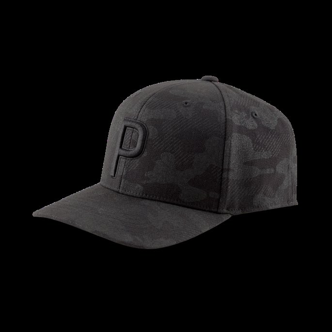 Puma På Tilbud Svart Camo Trykt P Snapback Golfcaps For Menn