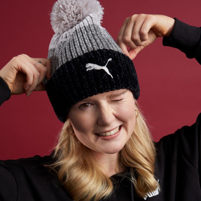 Svart-medium Grå-grå Puma På Salg Pom Pom Lue Damelue