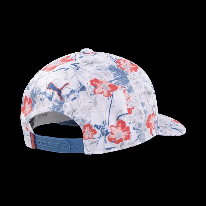 Puma På Tilbud Nassau Trykt P Snapback Golfcaps For Menn Hvit-kobolt-varm Korall
