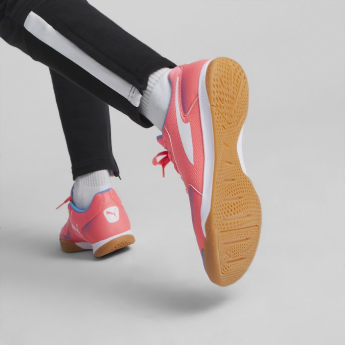 Sunset Glow-white-bleu Azur-gum Puma På Salg Pressende Iii Innendørs Fotballsko