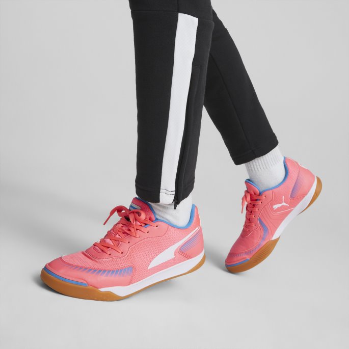 Sunset Glow-white-bleu Azur-gum Puma På Salg Pressende Iii Innendørs Fotballsko