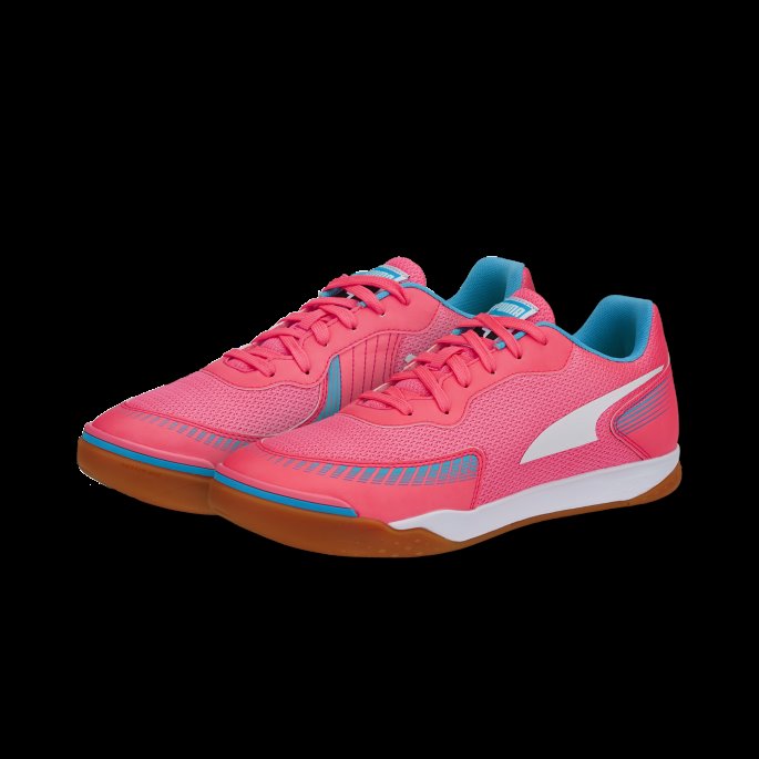 Sunset Glow-white-bleu Azur-gum Puma På Salg Pressende Iii Innendørs Fotballsko