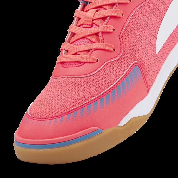 Sunset Glow-white-bleu Azur-gum Puma På Salg Pressende Iii Innendørs Fotballsko