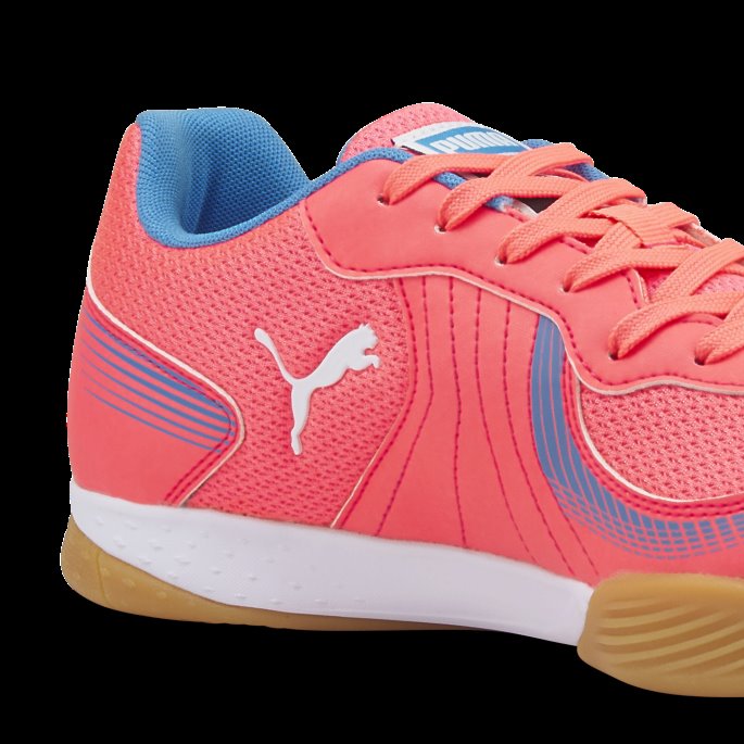 Sunset Glow-white-bleu Azur-gum Puma På Salg Pressende Iii Innendørs Fotballsko