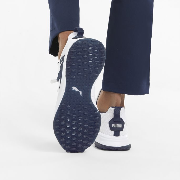 Puma På Tilbud Fusion Evo Golfsko For Menn Hvit-marine Blazer