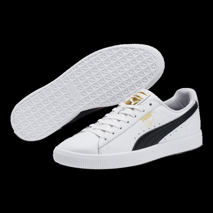 Clyde Kjernefolie Herre Joggesko Hvit-svart-team Gull Puma På Salg