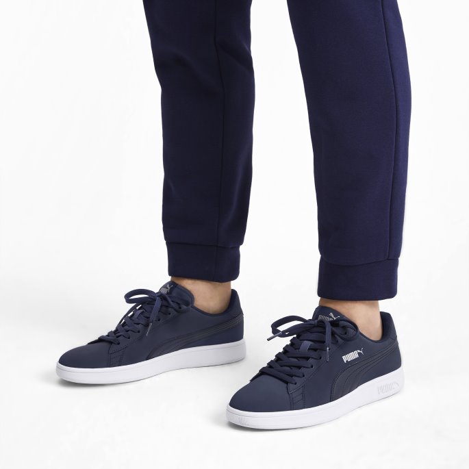 Puma På Tilbud Smash V2 Buck Trainers Peacoat-sølv-hvit