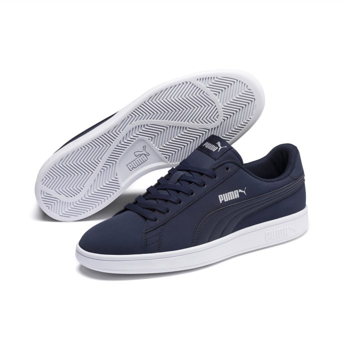 Puma På Tilbud Smash V2 Buck Trainers Peacoat-sølv-hvit