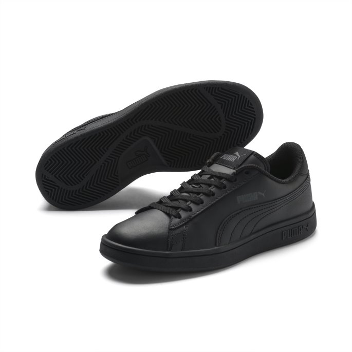 Puma På Tilbud Smash V2 Skinn Joggesko Store Barn Svart-svart