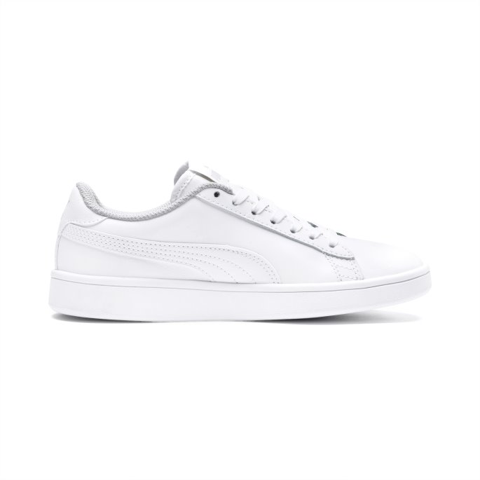 Puma På Tilbud Smash V2 Skinn Joggesko Store Barn Hvit-hvit