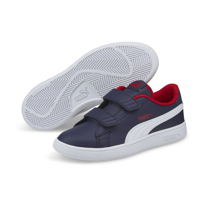 Peacoat-white-high Risk Red Smash V2 Barnesko Puma På Tilbud