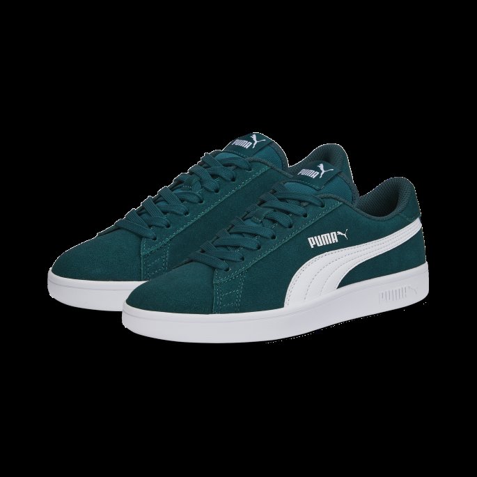 Varsity Grønn-hvit Smash V2 Semsket Sneakers Store Barn Puma På Tilbud