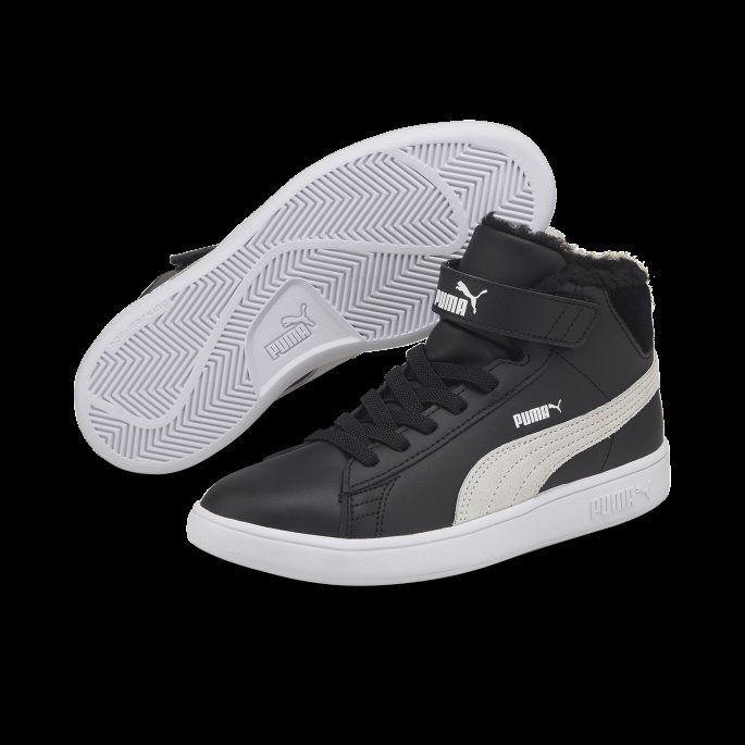 Puma På Tilbud Smash V2 Mid Fur V Barnesko Hvit-svart
