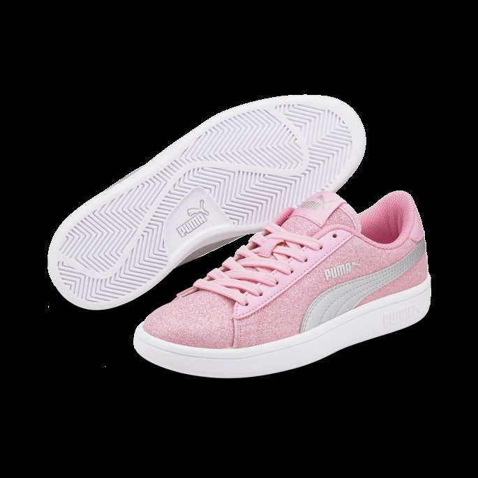 Puma På Tilbud Smash V2 Glitz Glam Ungdomstrener Prisme Rosa-sølv