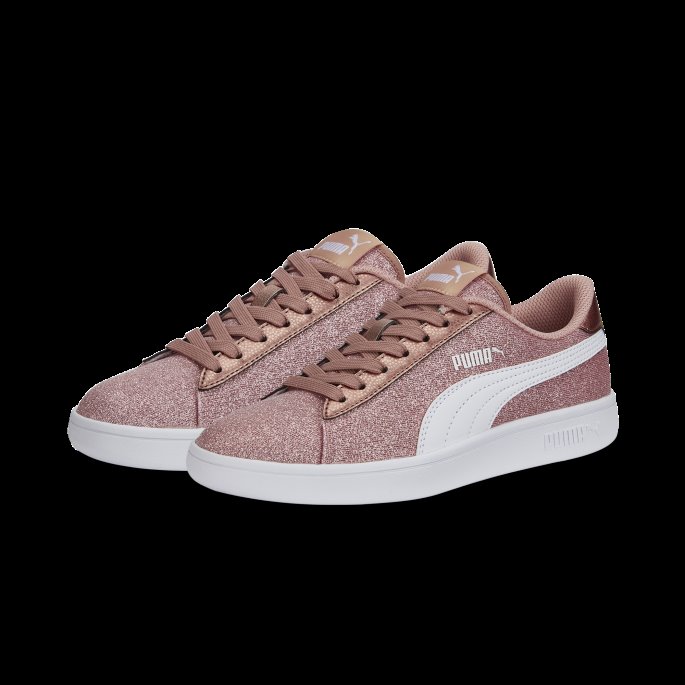 Rosa Gull-hvit Puma På Tilbud Smash V2 Glitz Glam Ungdomstrenere