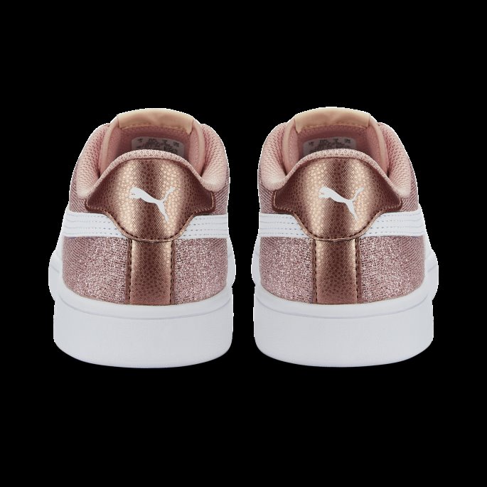 Rosa Gull-hvit Puma På Tilbud Smash V2 Glitz Glam Ungdomstrenere