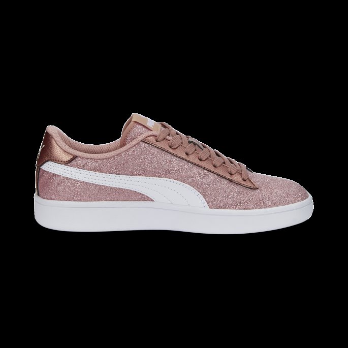 Rosa Gull-hvit Puma På Tilbud Smash V2 Glitz Glam Ungdomstrenere