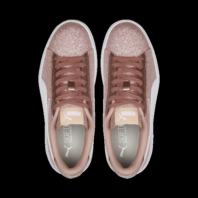 Rosa Gull-hvit Puma På Tilbud Smash V2 Glitz Glam Ungdomstrenere