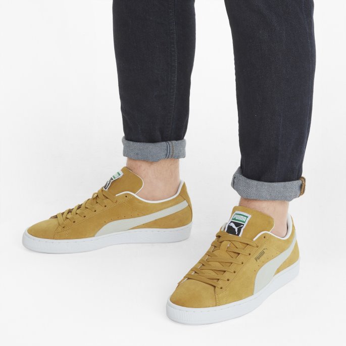 Honning Sennep-hvit Puma På Tilbud Semsket Skinn Klassiske Xxi Menns Joggesko