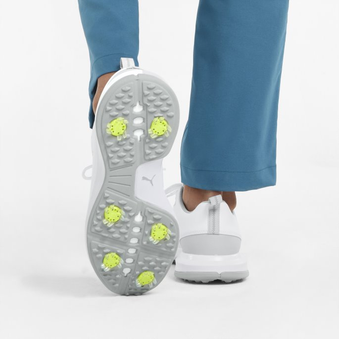 Hvit-sølv-high Rise Puma På Tilbud Fusion Fx Tech Herre Golfsko