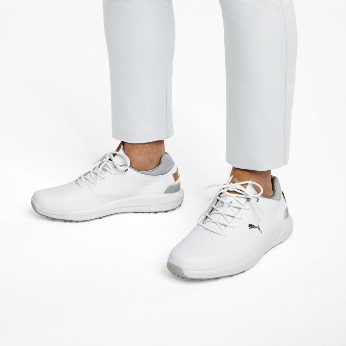 Ignite Articulate Leather Herre Golfsko Hvit-sølv Puma På Salg