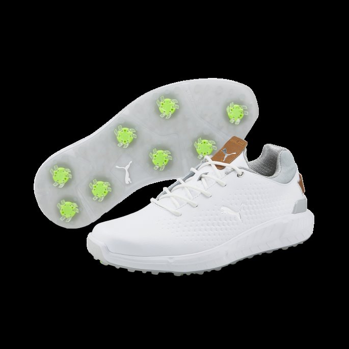 Ignite Articulate Leather Herre Golfsko Hvit-sølv Puma På Salg