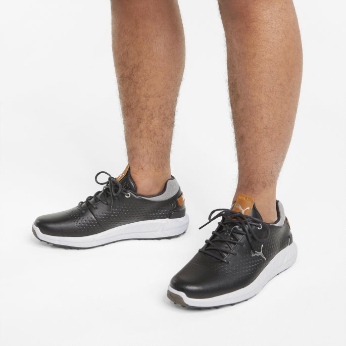 Ignite Articulate Leather Herre Golfsko Puma På Tilbud Svart-sølv