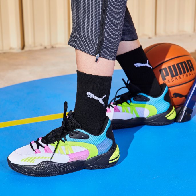 Hvit-gul Alert Puma På Tilbud Court Rider 2.0 Swxp Basketballsko