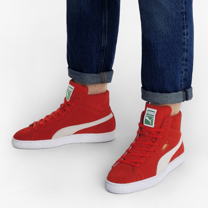 Puma På Tilbud Høyrisiko Rød-hvit Semsket Mid Xxi Sneakers