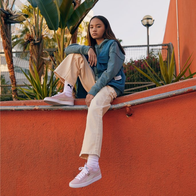 Semsket Klassiske Xxi Sneakers Store Barn Rosa Dame-hvit Puma På Tilbud