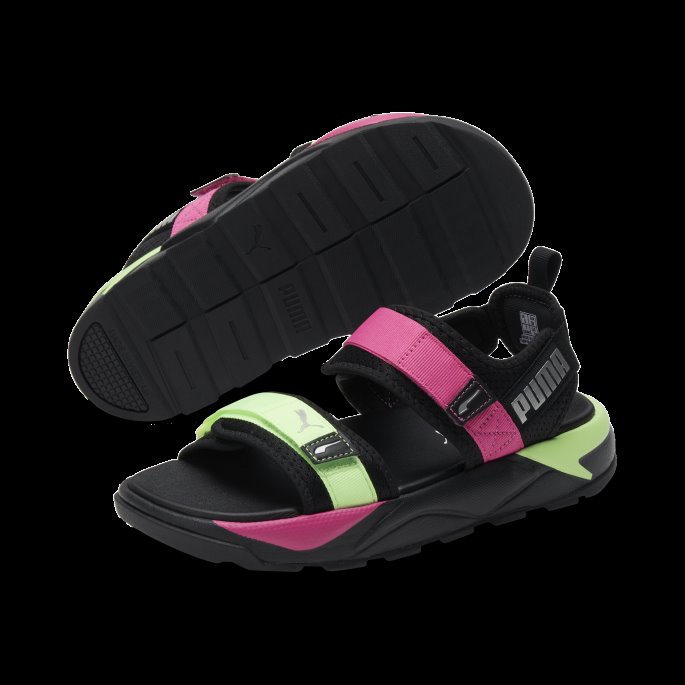 Puma På Tilbud Rs-sandal Gid Damesandaler Svart-sjokkerende Rosa-brusende Lime