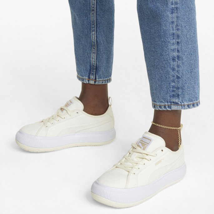 Puma På Tilbud Uberørt-hvit Semsket Mayu Canvas Sneaker