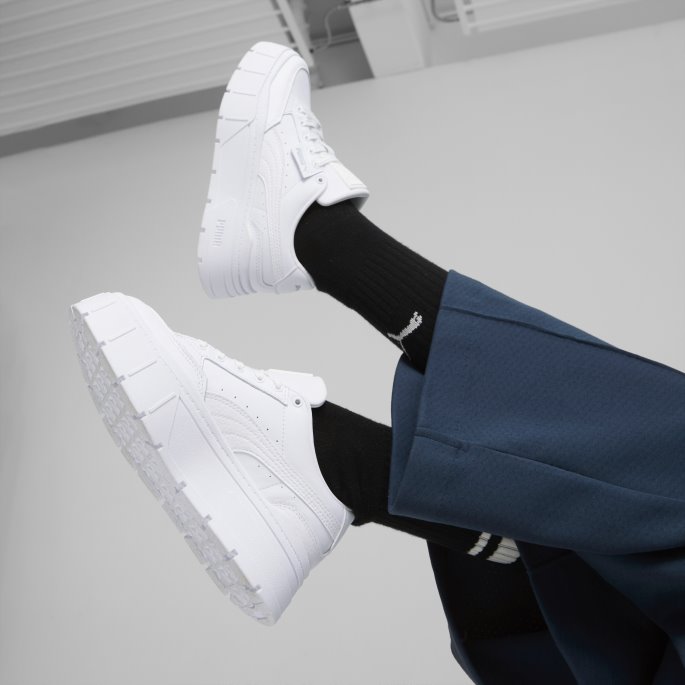 Puma På Tilbud Hvit Mayze Stack Skinn Dame Joggesko