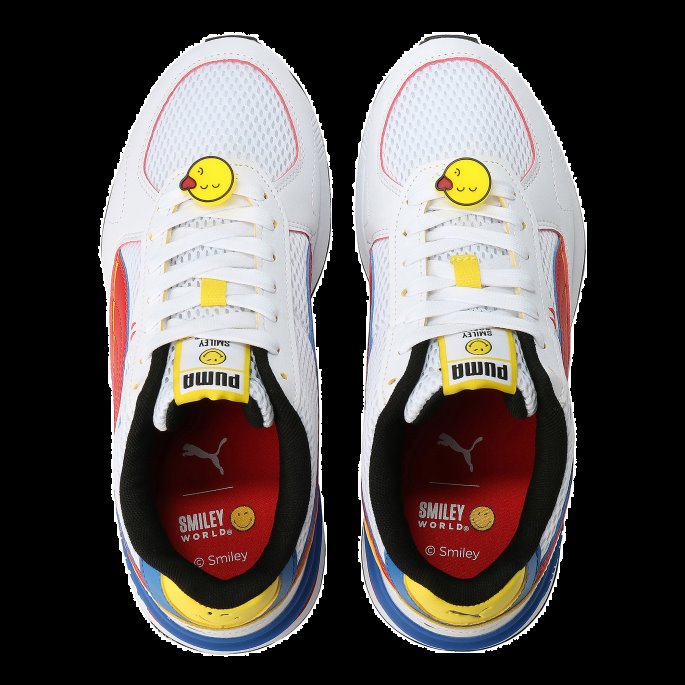 Puma På Tilbud X Smileyworld Graviton Joggesko Store Barn Hvit-rød-pulserende Gul-kongelig