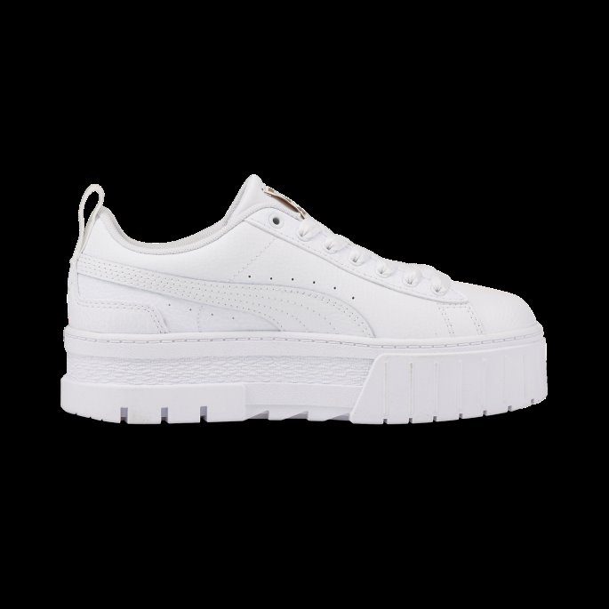 Puma På Tilbud Mayze Skinn Joggesko Store Barn Hvit-team Gull