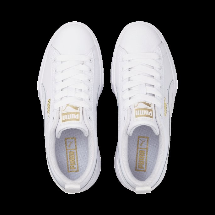 Puma På Tilbud Mayze Skinn Joggesko Store Barn Hvit-team Gull