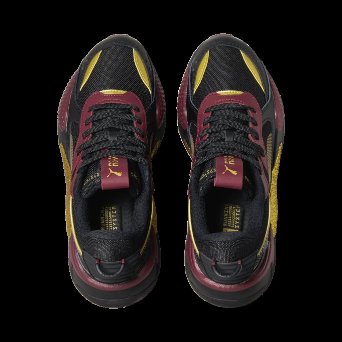 Rs-x Glitter Joggesko For Kvinner Puma På Tilbud Svart-tibetansk Rød-laget Gull