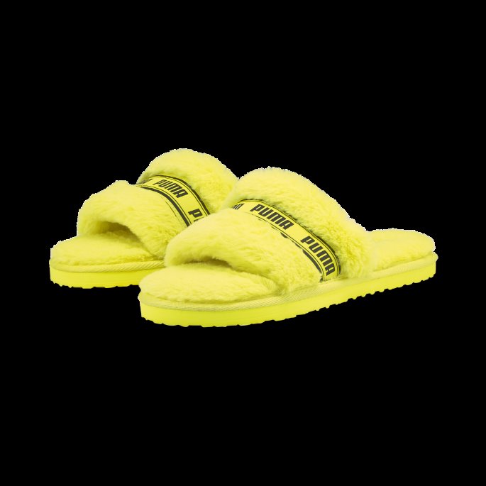 Fluo Gul-svart Puma På Tilbud Fluff Slide Sko Store Barn