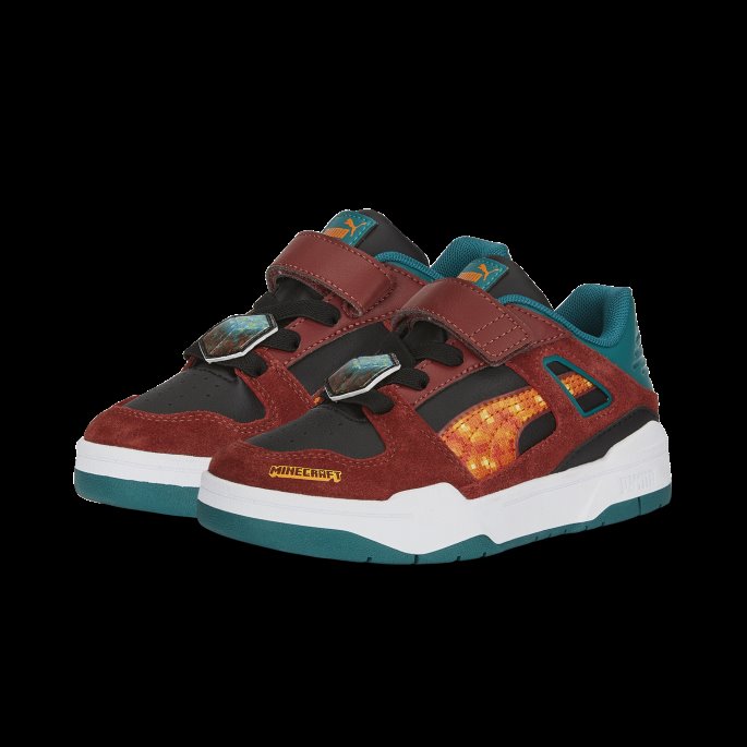 Puma På Tilbud X Minecraft Slipstream Alternativ Lukking Barnejoggesko Rødbrun-blågrønn