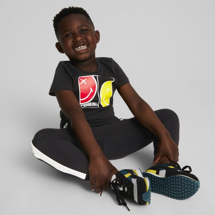 Puma På Tilbud X Smileyworld Future Rider Små Barnesko Svart-hvit-levende Gule