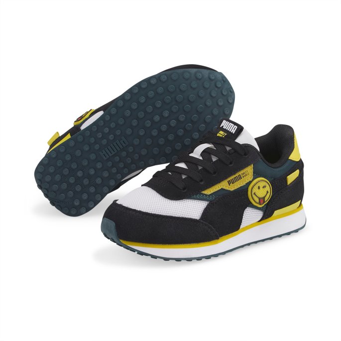 Puma På Tilbud X Smileyworld Future Rider Små Barnesko Svart-hvit-levende Gule