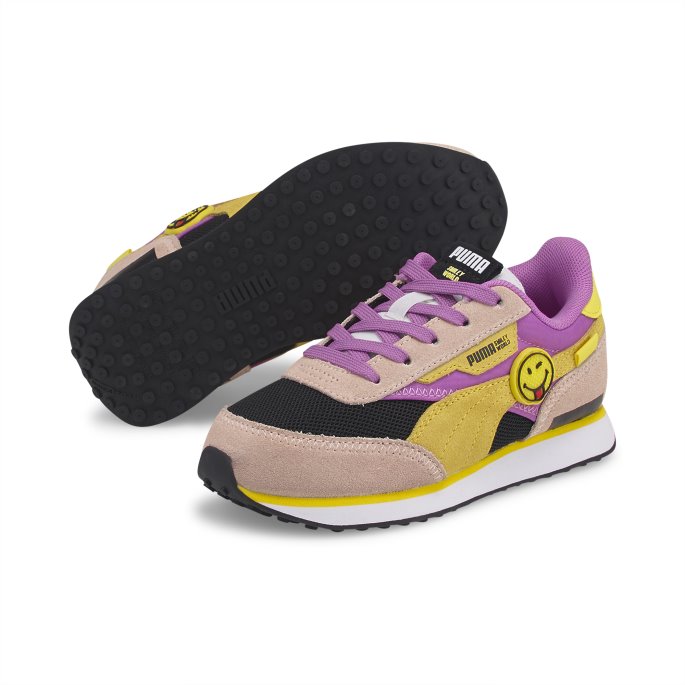 Puma På Tilbud X Smileyworld Future Rider Små Barnesko Rosa Kvarts-lilla Pop-svart