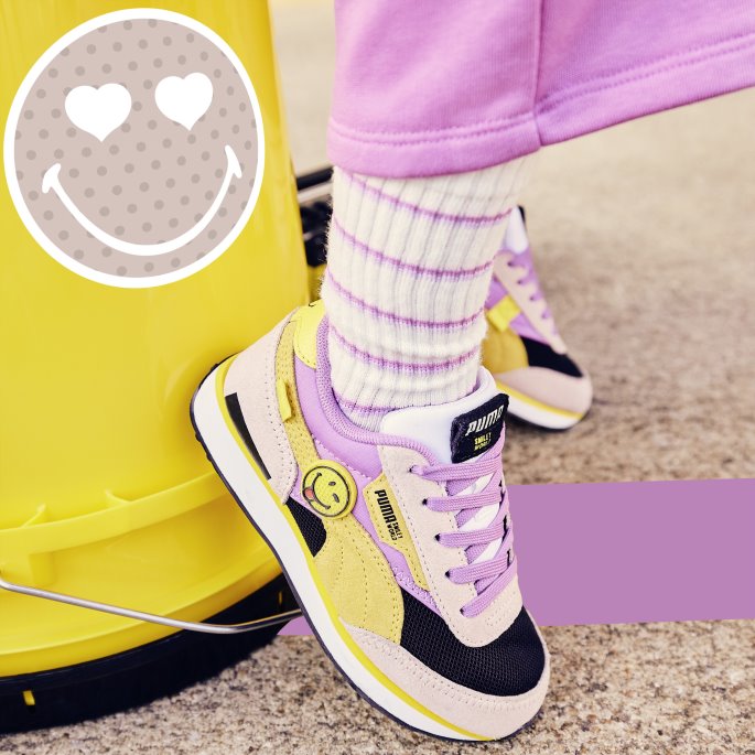 Puma På Tilbud X Smileyworld Future Rider Små Barnesko Rosa Kvarts-lilla Pop-svart
