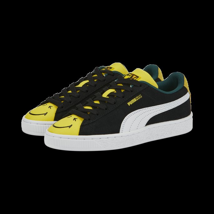 Puma På Tilbud X Smileyworld Semsket Skinn Store Barnesko Svart-hvitt-levende Gule