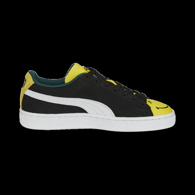 Puma På Tilbud X Smileyworld Semsket Skinn Store Barnesko Svart-hvitt-levende Gule