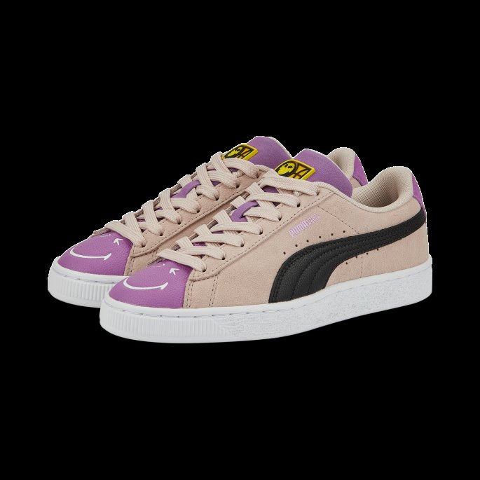 Puma På Tilbud X Smileyworld Semsket Skinn Joggesko For Store Barn Rosa Kvarts-lilla Pop-svart