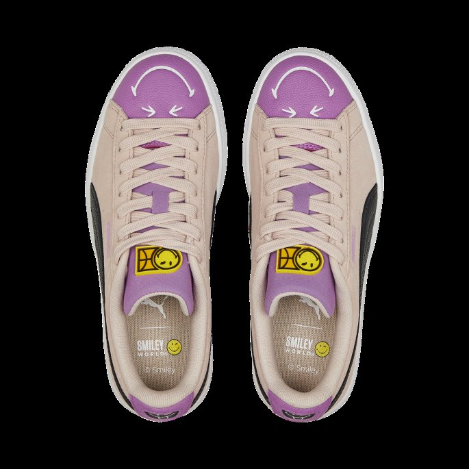 Puma På Tilbud X Smileyworld Semsket Skinn Joggesko For Store Barn Rosa Kvarts-lilla Pop-svart