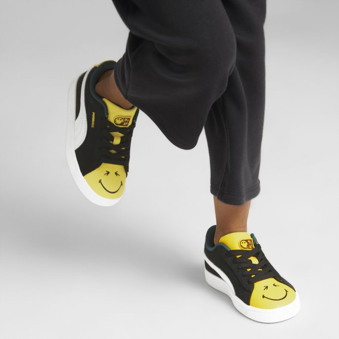Puma På Tilbud X Smileyworld Semsket Små Joggesko For Barn Svart-hvit-levende Gul