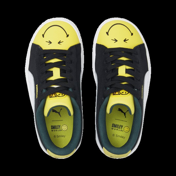 Puma På Tilbud X Smileyworld Semsket Små Joggesko For Barn Svart-hvit-levende Gul