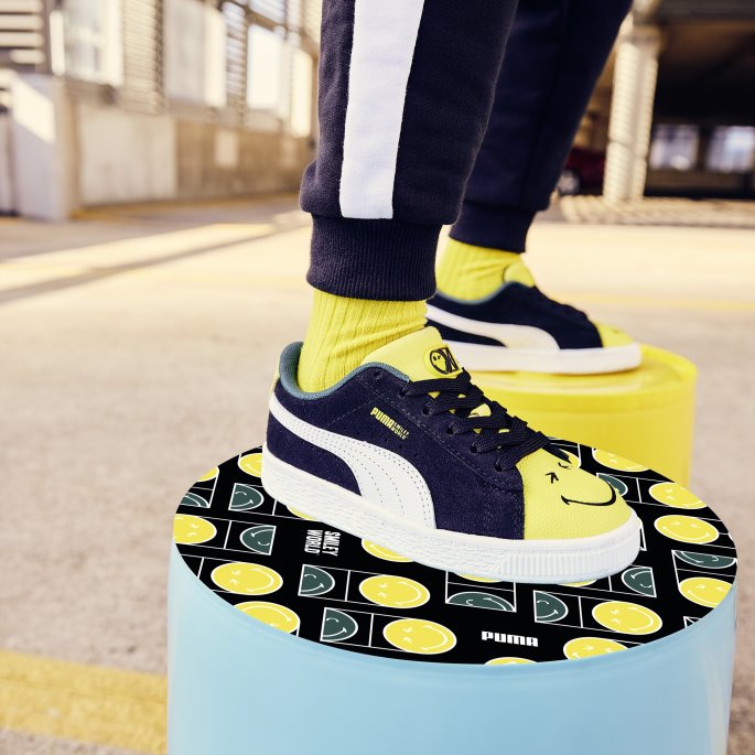 Puma På Tilbud X Smileyworld Semsket Sneakers Til Småbarn Svart-hvit-pulserende Gul